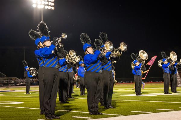 Page High band members march